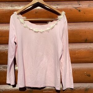 Pink Tee Shirt w/POUF BALLS S Sz Lg DEADSTOCK IVORY